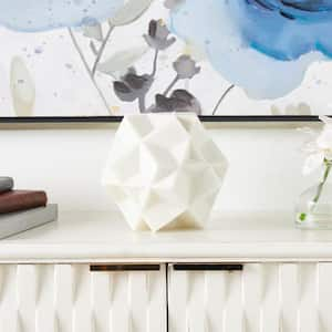 7 in. White Polystone Dimensional Ball Geometric Sculpture with Speckled Texturing