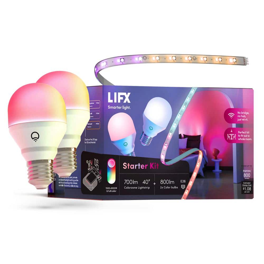LIFX 60W Equivalent Smart 2-A19 LED Light Bulbs & One 40 in. Strip