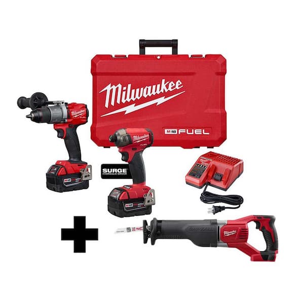 Seis Estúpido Elucidación Milwaukee M18 FUEL 18V Lithium-Ion Brushless Cordless SURGE Impact and  Hammer Drill Combo Kit /W M18 Reciprocating Saw 2999-22-2621-20 - The Home  Depot