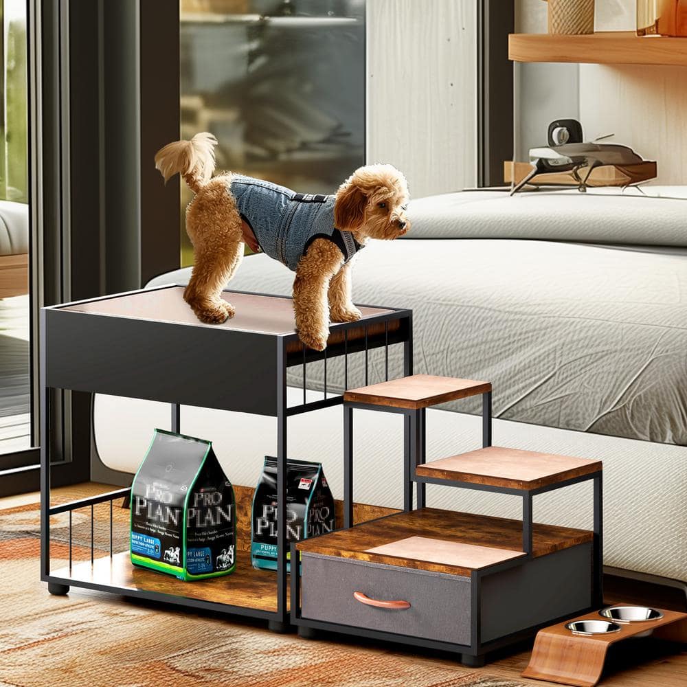 Black and Brown Multi-Level Dog Bed with Storage