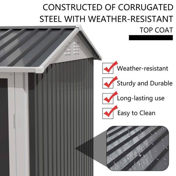Sudzendf 9.5 ft. W x 6.7 ft. D Grey Metal Garden Shed for Patio