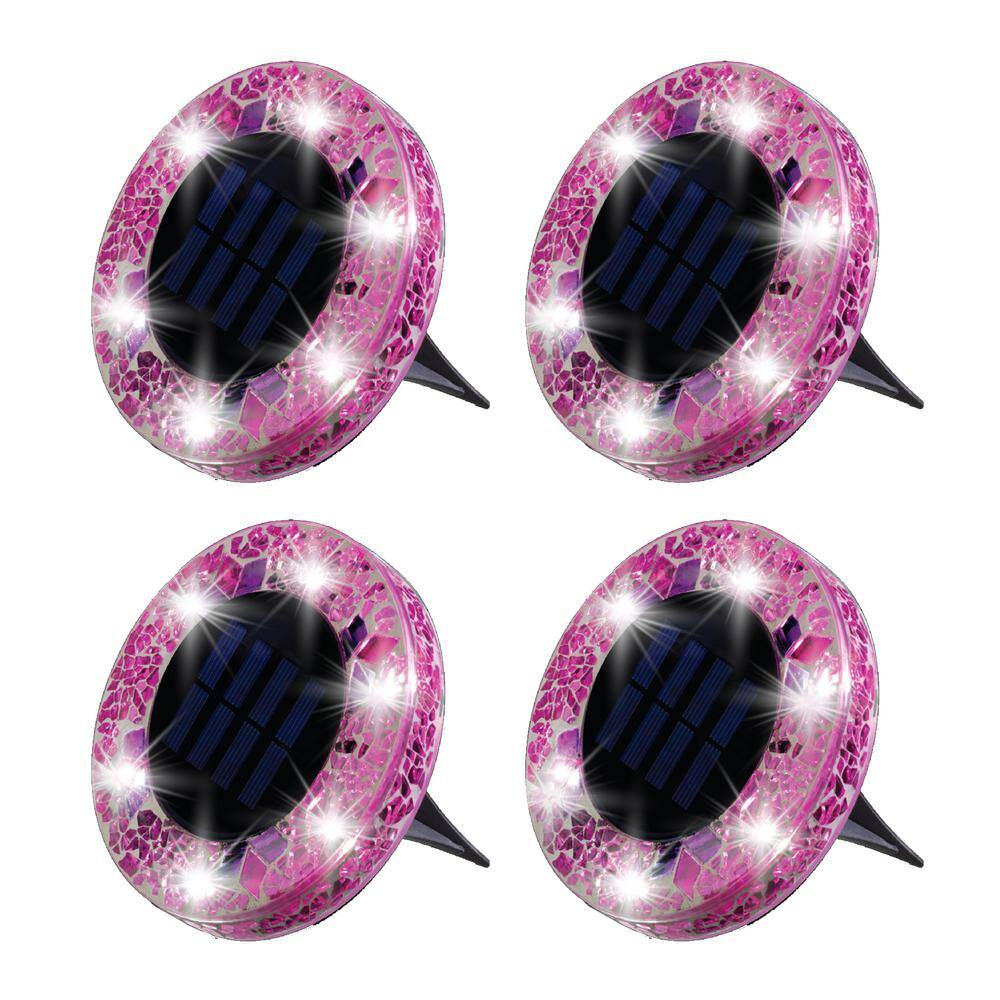 Pink Mosaic Solar LED Pathway Lights with Auto On/Off - 4 Pack