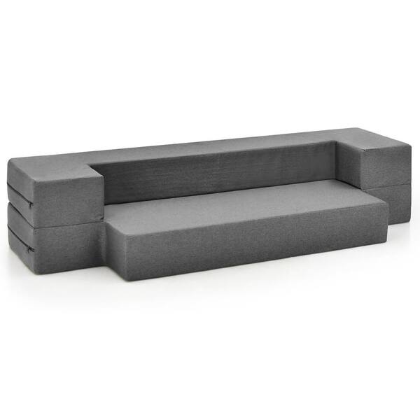Costway 75 in. Grey Twin Size Folding Sofa Couch Bed Convertible Floor