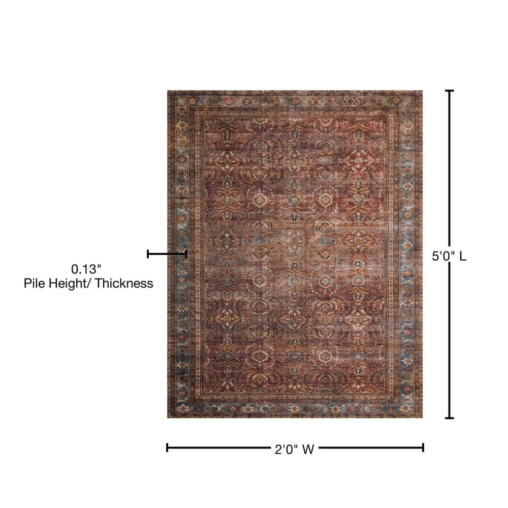 Layla Blue and Brick Rectangular Synthetic Area Rug