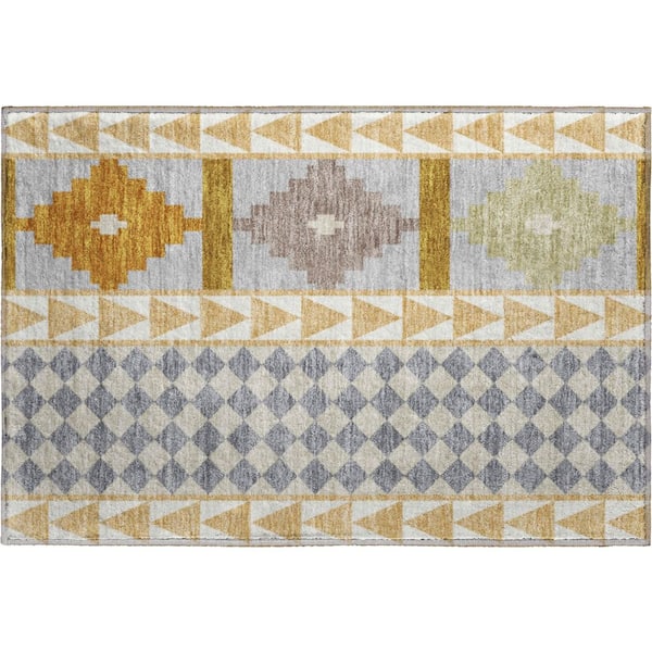 Mayfield Premium Machine Washable Abstract AMF2522 Gold 3 ft. x 4 ft. Area Rug