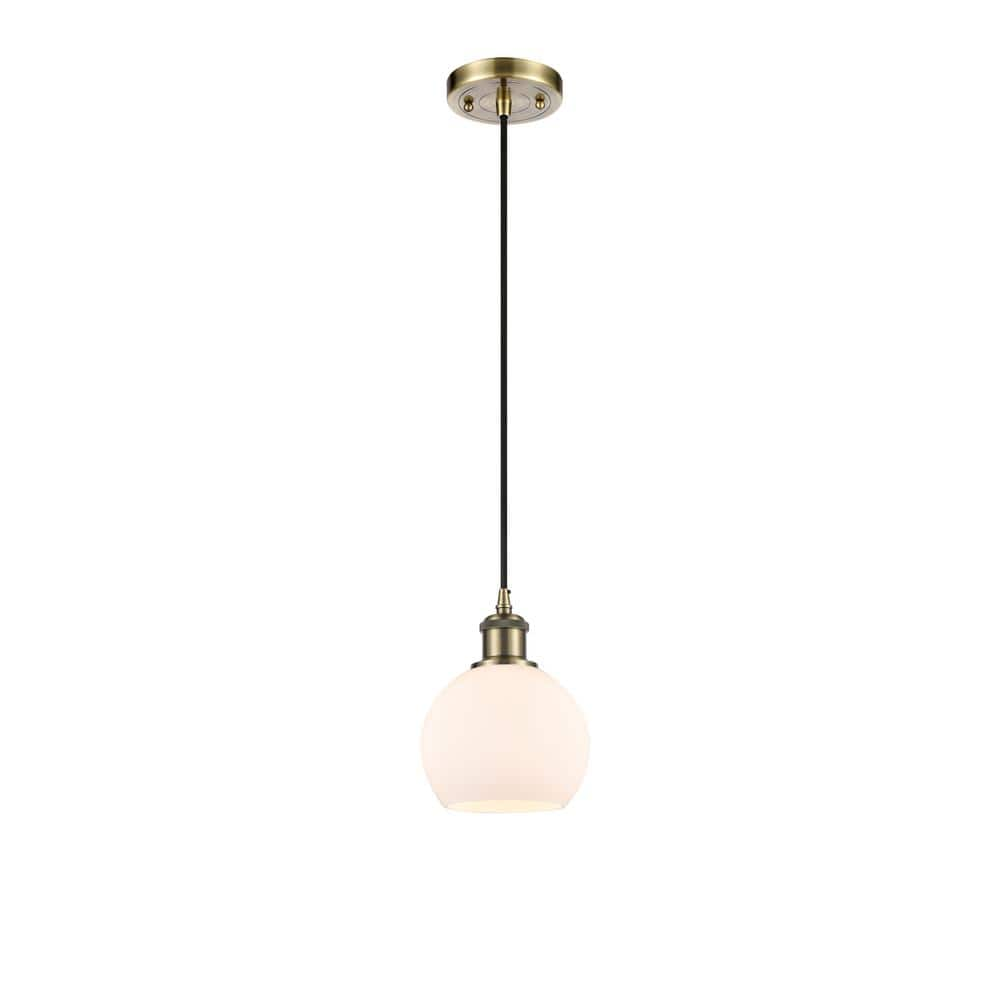 Athens 60-Watt 1 Light Antique Brass Shaded Mini Pendant Light with Frosted glass Frosted Glass Shade -  Innovations, 516-1P-AB-G121-