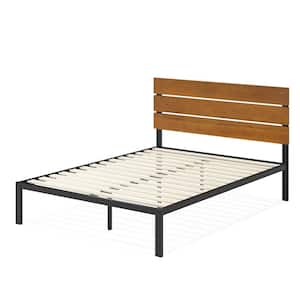 Brown Metal and Bamboo Frame King Platform Bed with Wood Slat Support
