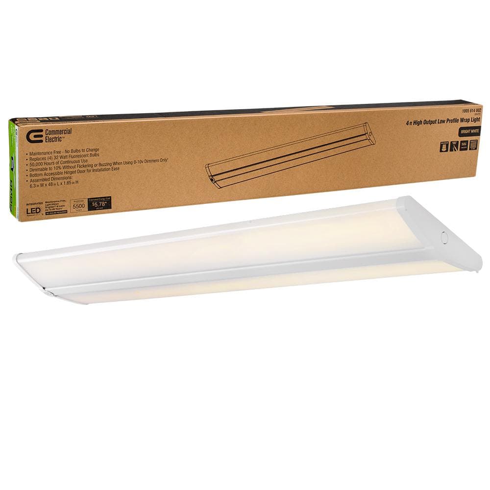 Commercial Electric ft. 5500 Lumens Garage Light Shop Light Office LED  Wraparound Light to 10 Volt Dimmable 120-277v 4000K Bright White 56802191  The Home Depot