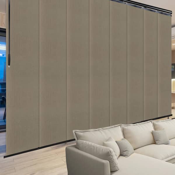 EMOH Linen Beige 130 in. to 175 in. W x 94 in. L Adjustable 8-Panel Double Rail Panel Track with 23.5 in. Slates in Black