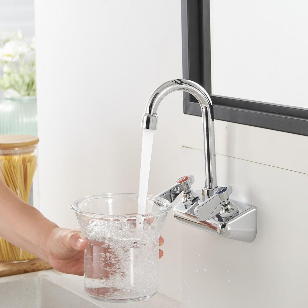 Polished Chrome 2-Handle Wall Mount Kitchen Faucet with Swivel Spout
