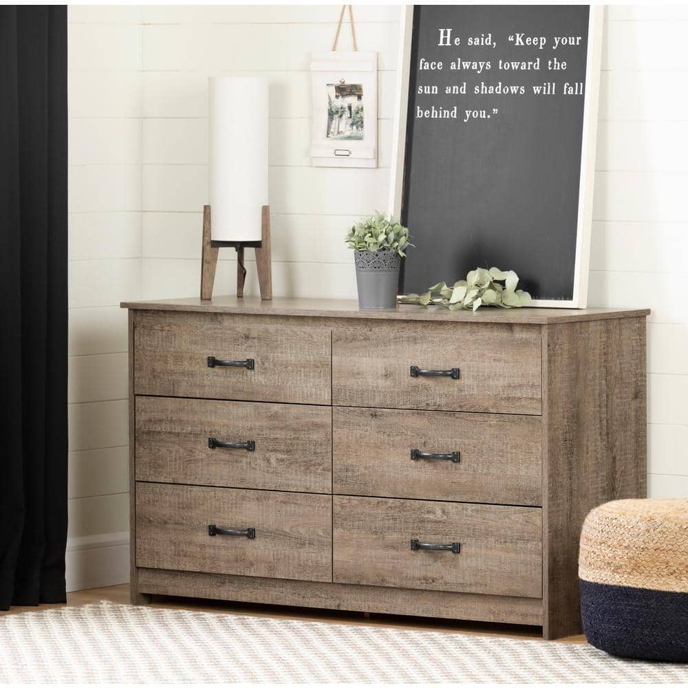 Weathered Oak Farmhouse Double Dresser with Soft Close Drawers