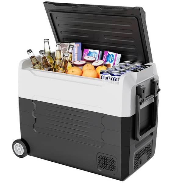 EUHOMY 2 cu. Ft. 58QT Outdoor Refrigerator Portable Freezer in White, -4℉~50℉, 3-Ways of Power Supply, with Wheel