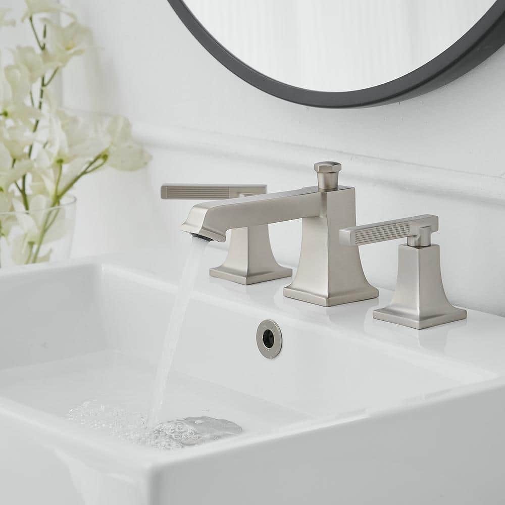 Brushed Nickel Widespread 2-Handle Bathroom Faucet with Drain Assembly