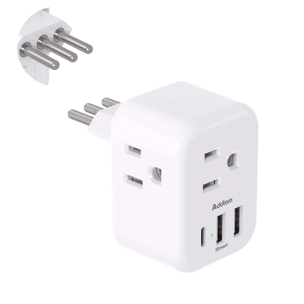 3.1 Amp. 3 Prong Grounded Plug Travel Adapter with 3 USB Ports USB C Type L Outlet Adapter Charger for USA to Italy -  Etokfoks, MLSA04-4LT076