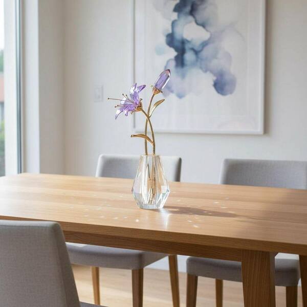 5.9 in. x 2.7 in. Purple Crystal Artificial Tiger Lily with Vase