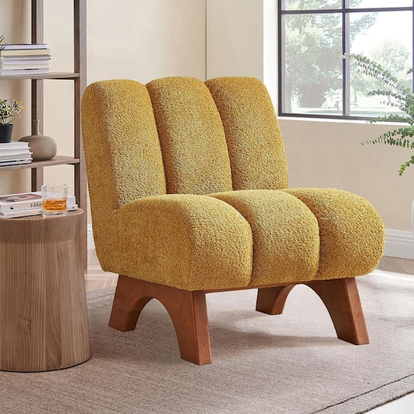 Art Leon COZY Yellow Fabric Accent Slipper Chair with Wood Legs