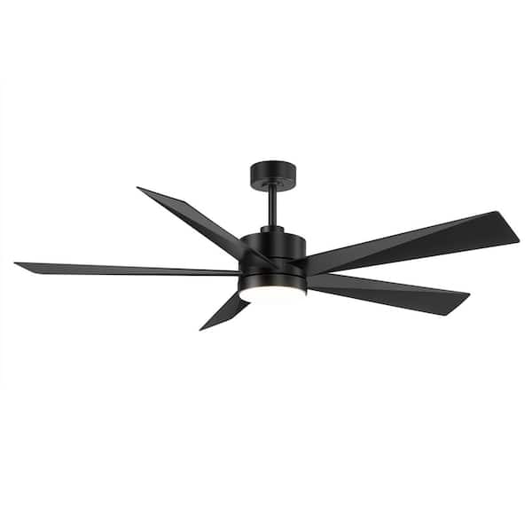 Flashwind 65 in. Indoor Black Large Downrod Ceiling Fan with Adjustable White Integrated LED with 5-Black Blades and Remote