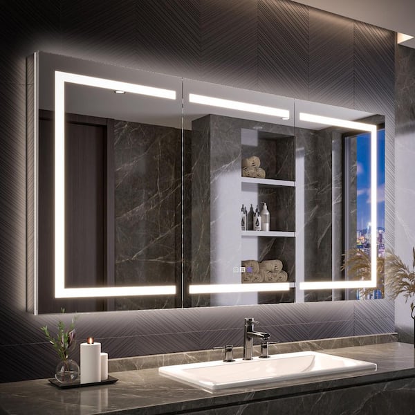 Moray 66 in. W x 36 in. H Rectangular Aluminum Recessed or Surface Mount Medicine Cabinet with Mirror and Front&Backlit