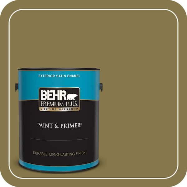 BEHR PREMIUM PLUS 1 gal. #M330-7 Green Tea Leaf Satin Enamel Exterior Paint & Primer