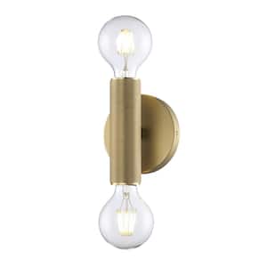 Auburn 6 in. 2-Light Antique Gold Indoor Wall Sconce Light Fixture with Knurled Texture