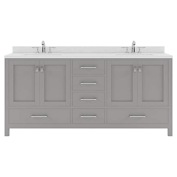 Virtu USA Caroline Avenue 72 in. W Bath Vanity in Gray with Quartz Vanity Top in White with White Basin