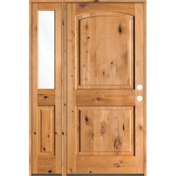 Krosswood Doors 50 in. x 80 in. Knotty Alder Left-Hand/Inswing Clear Glass Clear Stain Wood Prehung Front Door with Left Sidelite