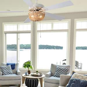 52 in. Indoor White Isla Bohemian Style Ceiling Fan with Light Kit