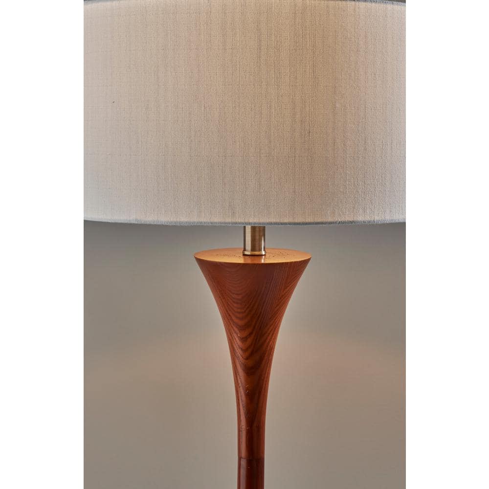 Rebecca 60" Walnut Rubberwood Floor Lamp with Antique Brass Accent