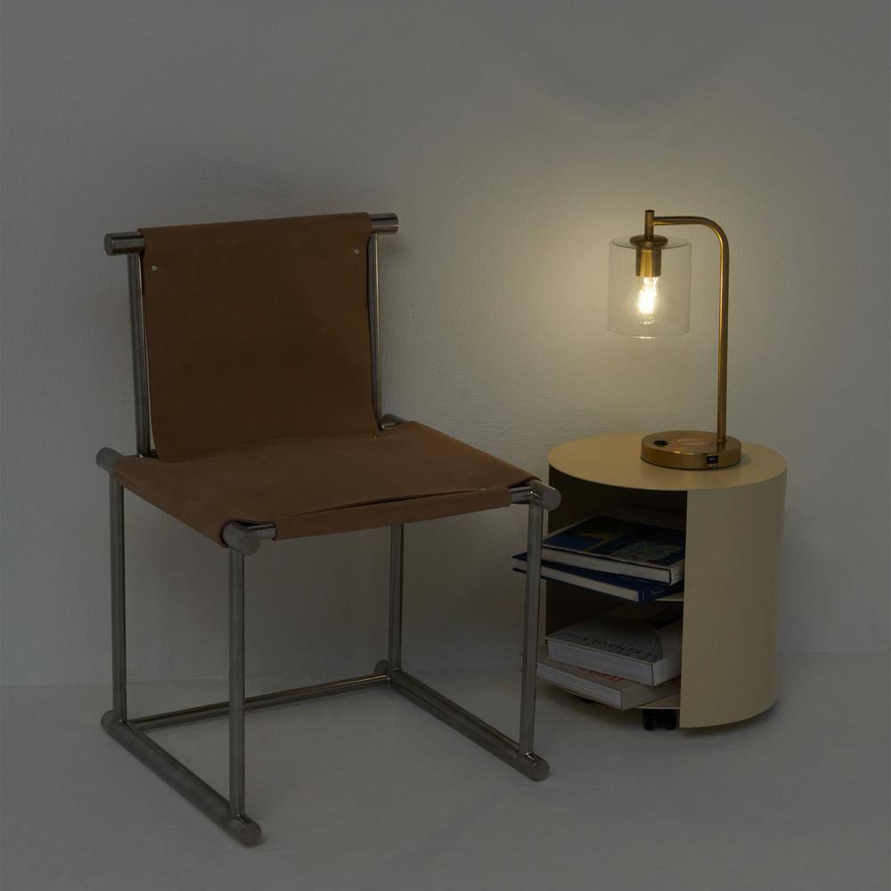 Elizabeth Brass and Glass 16" Desk Lamp with USB and Wireless Charging
