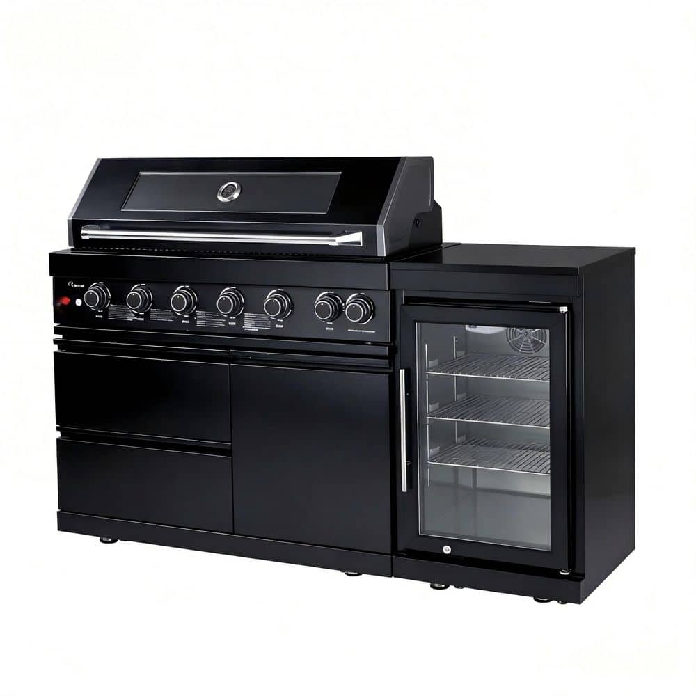 Mondawe 6-Burner Propane Outdoor Kitchen Grill Island with Black