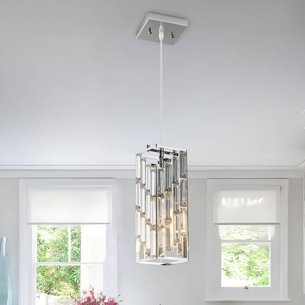 Home Lighting 60W 1-Light Chrome Modern Crystal Pendant Light Adjustable for Kitchen Island, 1Pack price history on PriceWatchPro