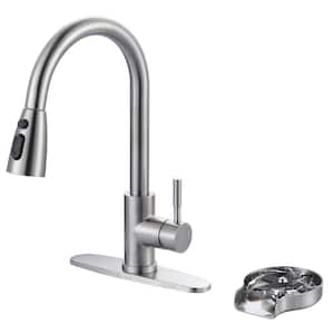 Single Handle Pull Down Sprayer Kitchen Faucet with Glass Rinser in Brushed Nickel