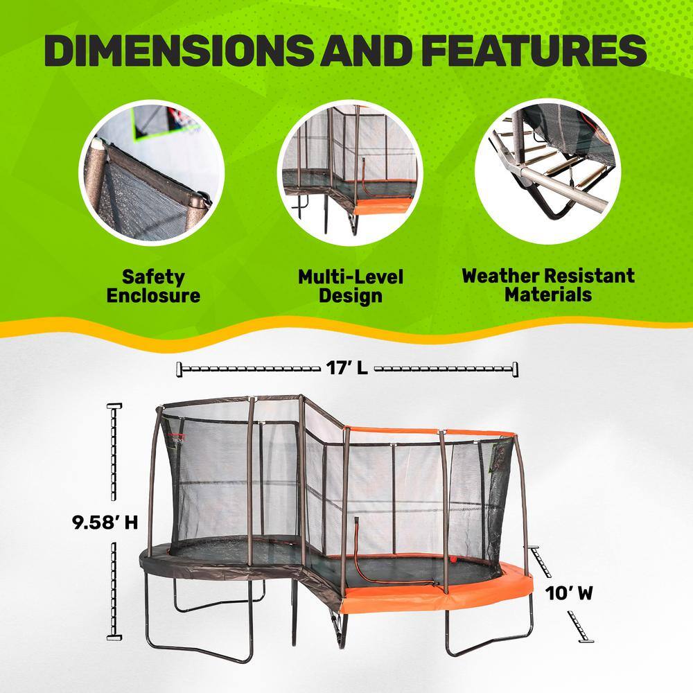 10' x 17' Black Steel Oval Trampoline with Enclosure