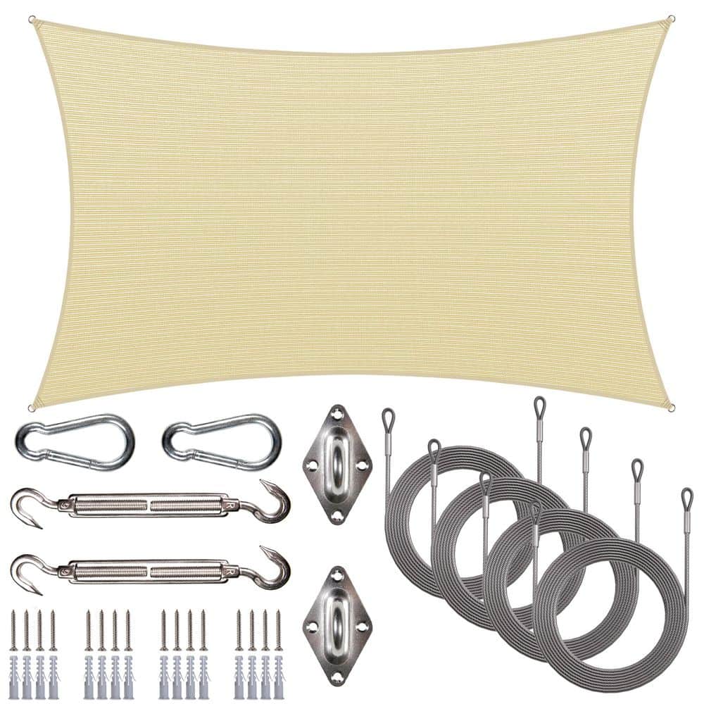 12 ft. x 16 ft. Rectangle Sun Shade Sail with Hardware Kit and Rope-Beige price history on PriceWatchPro