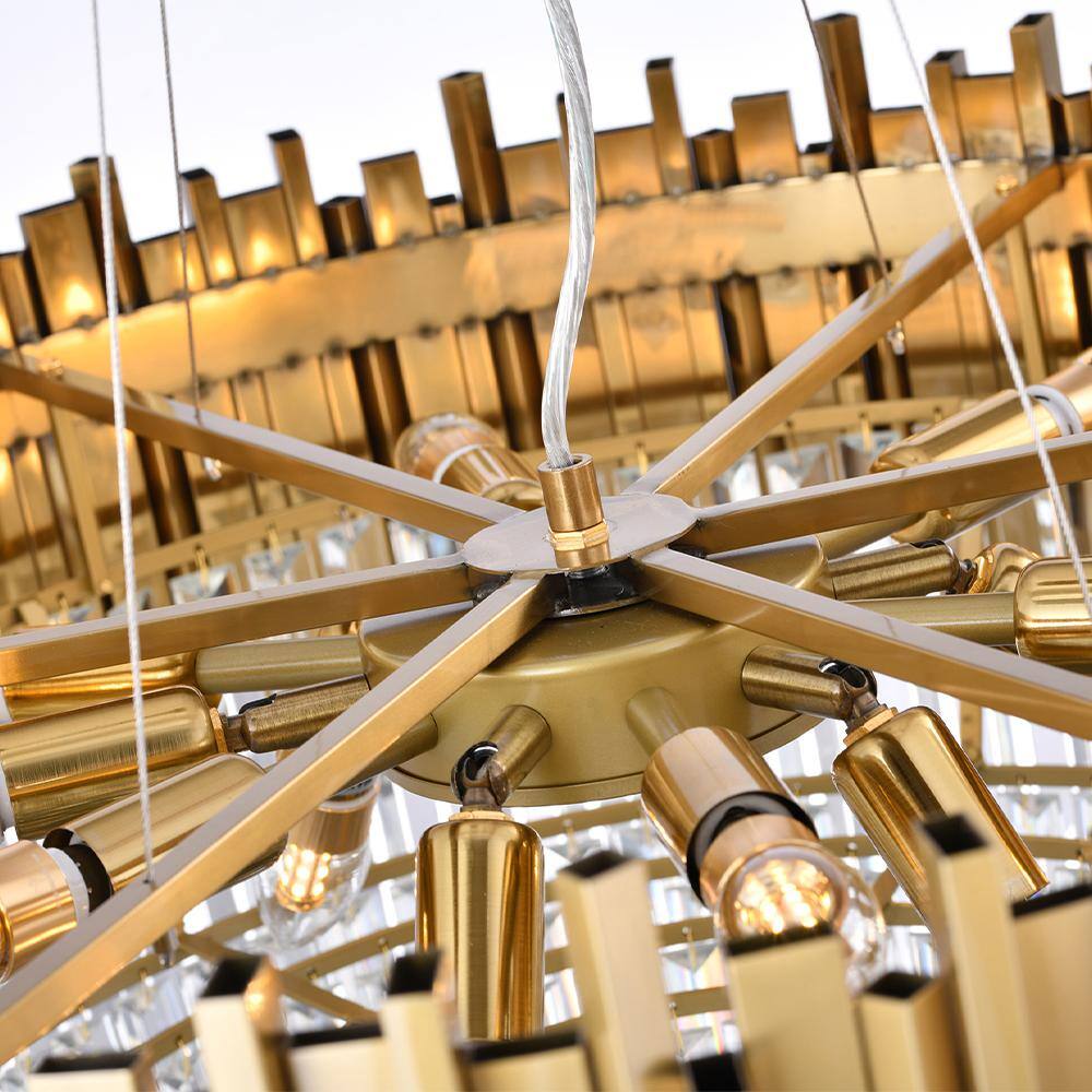 Gold Stainless Steel Chandelier with Clear Crystal Accents