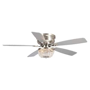 48 in. Crystal Flush Mount Satin Nickel Ceiling Fan with Light Kit and Remote Control