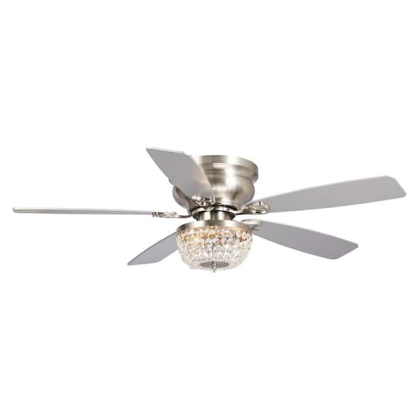 Parrot Uncle 48 in. Crystal Flush Mount Satin Nickel Ceiling Fan with Light Kit and Remote Control