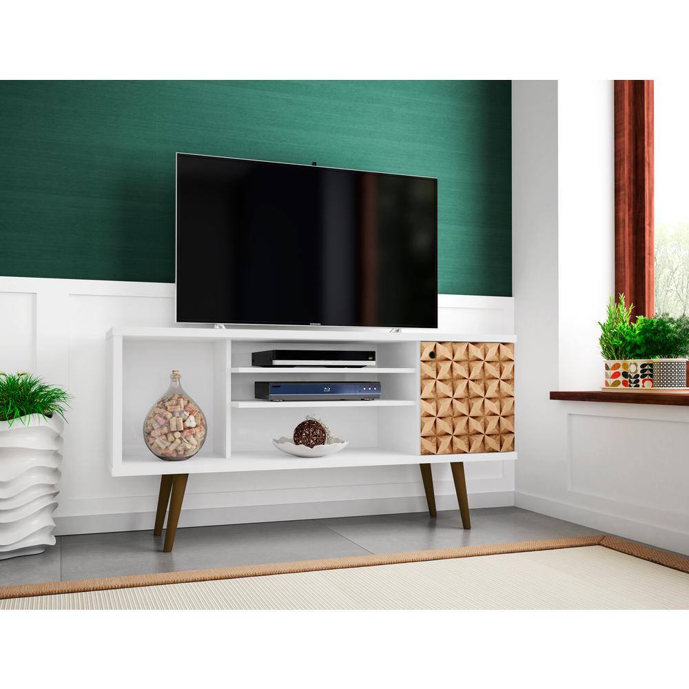 Liberty 53" Mid-Century Modern White TV Stand with Cabinet