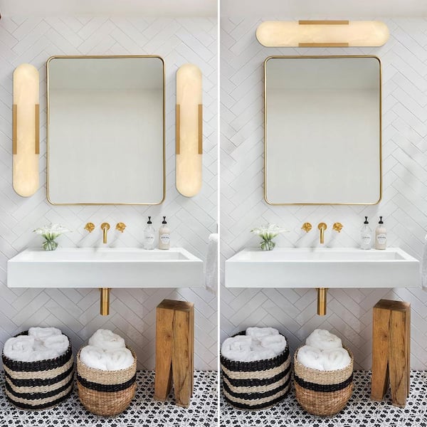 19.8 in. 1-Light Alabaster Gold LED Wall Sconce, Natural Marble Wall Light for Living Room, Bedroom, Hallway(Set of 2)