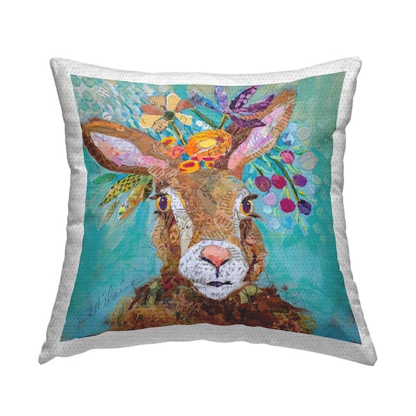 Stupell Industries Flower Bouquet Rabbit Blue Square Outdoor Throw Pillow