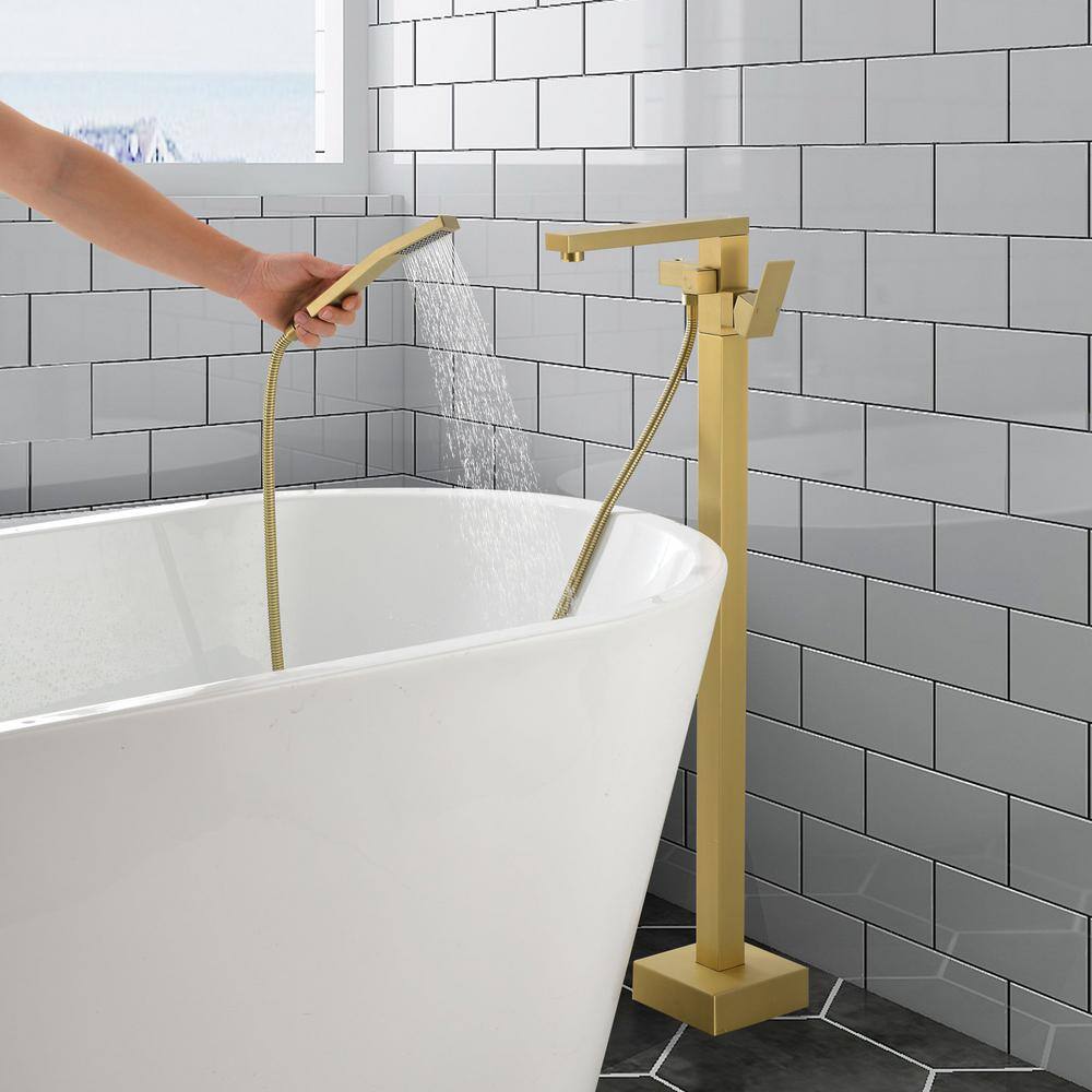 Brushed Gold Freestanding Tub Faucet with Hand Shower