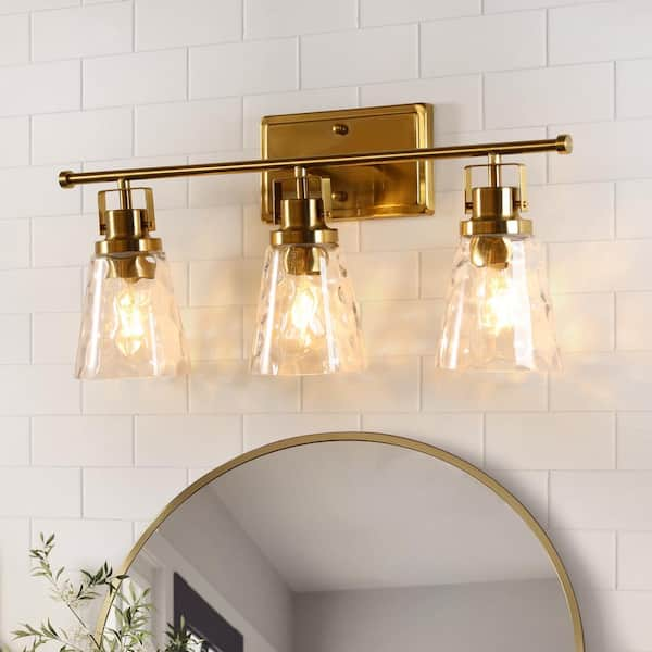 ExBrite Merrin 23 In. 3-Light Golden Bathroom Vanity Light With Clear ...