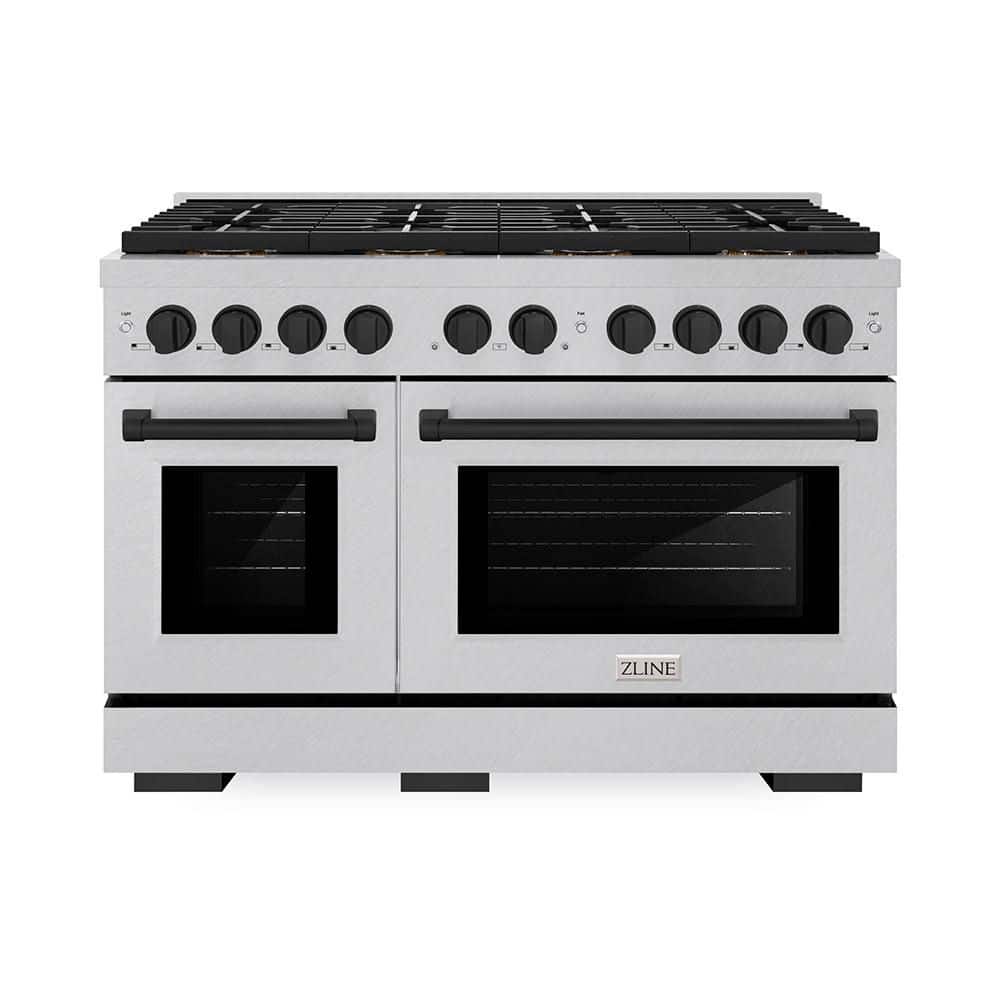 ZLINE Kitchen and Bath Autograph 48 in. 6.7 cu. ft. Paramount Gas Range with 8-Burner DuoPro Cooktop and Dual Ovens in Satin and Matte Black