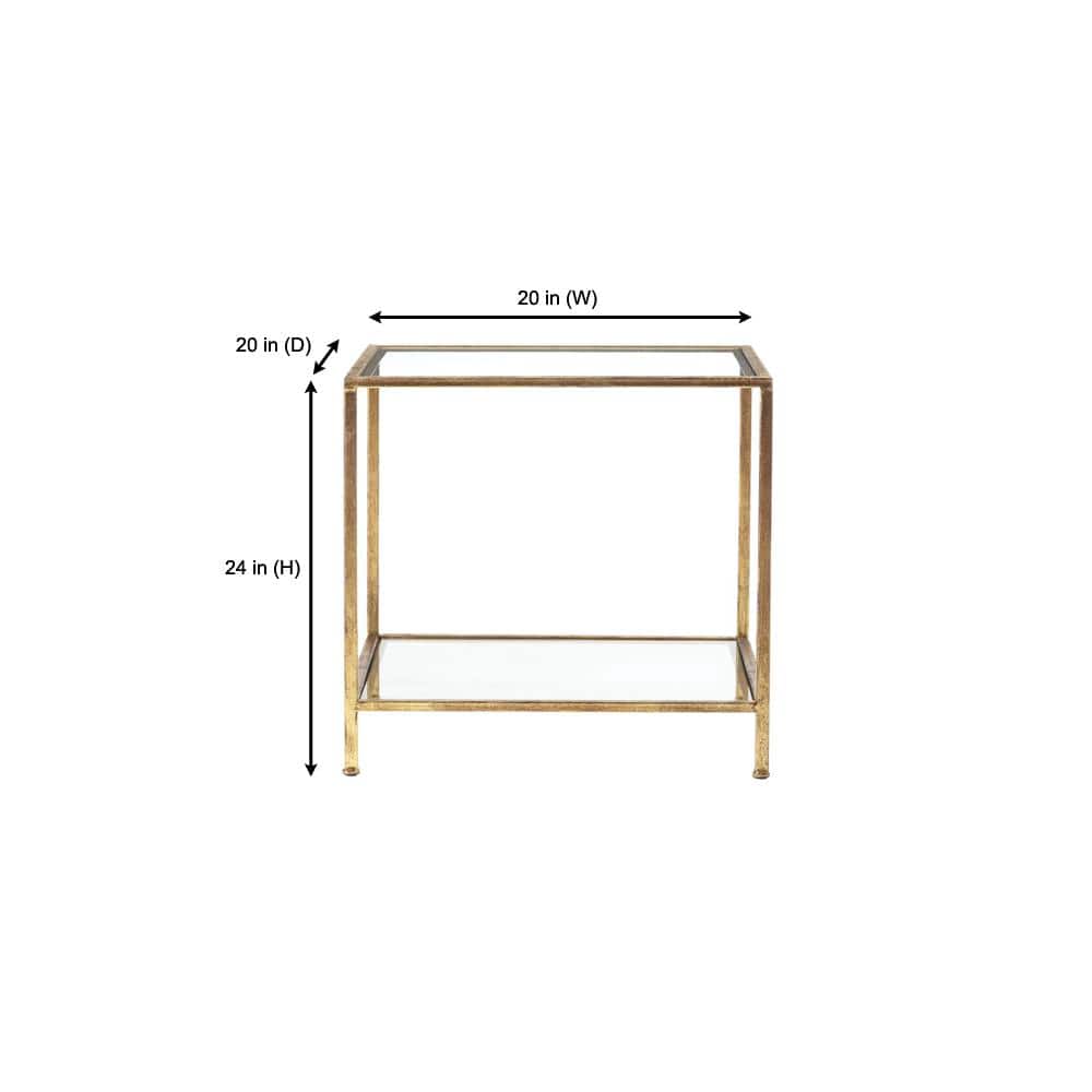 Bella Square Gold Leaf Metal and Glass Accent Table