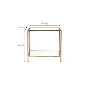 Bella Square Gold Metal and Glass Side Accent Table (20 in. W x 24 in. H)