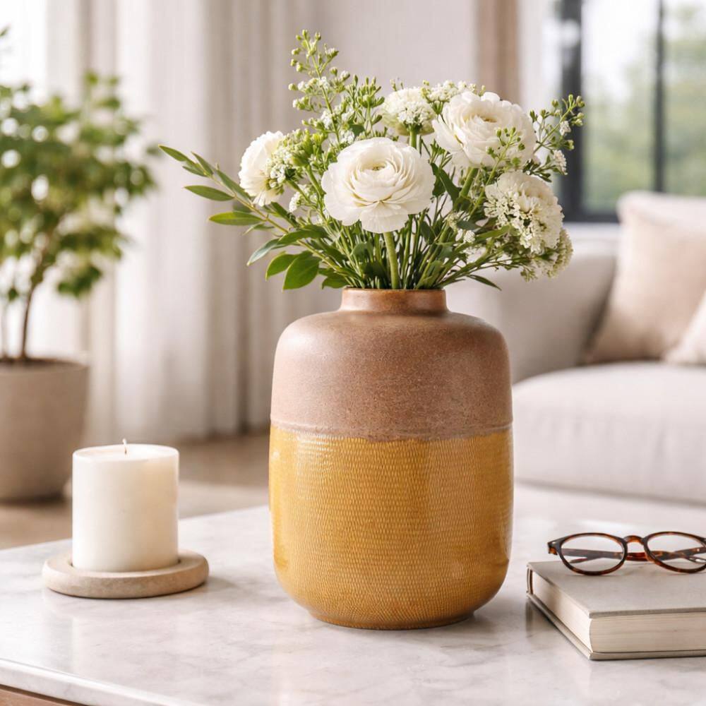 14 in. Brown/Yellow Ceramic Round Glazed Finish Decorative Vase price history on PriceWatchPro