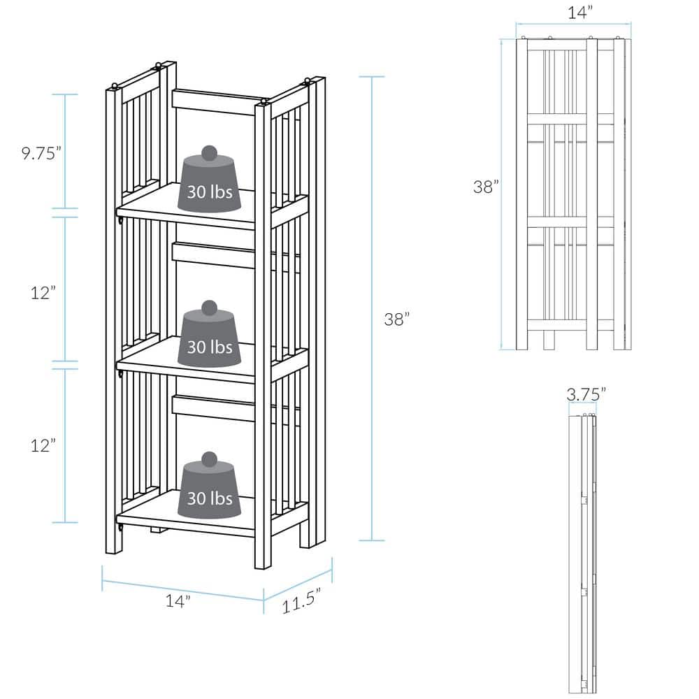 Honey Oak 3-Shelf Folding Wood Bookcase