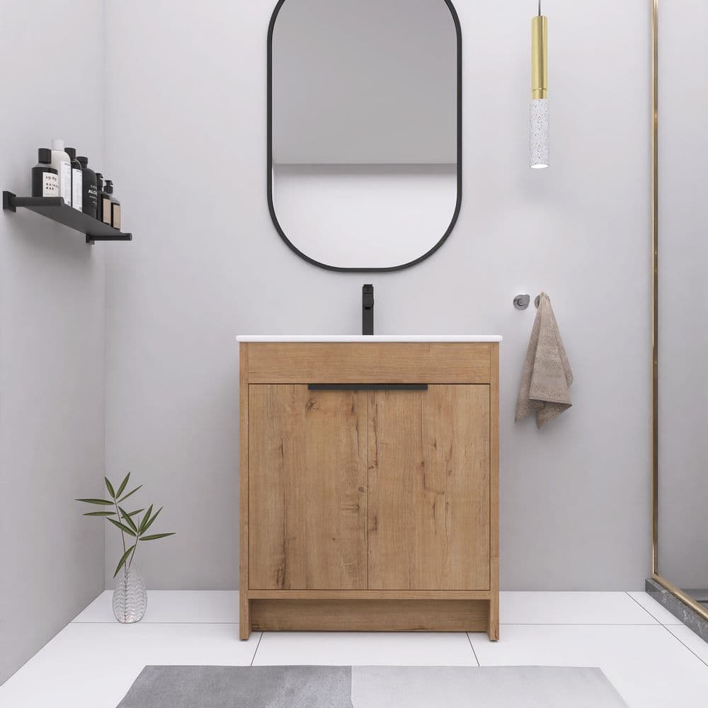 30 in. W x 18.30 in. D x 34.3 in. H Freestanding Bath Vanity Cabinet in Imitative Oak with White Ceramic Top price history on PriceWatchPro