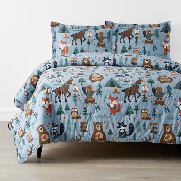 The Company Store Company Kids Animal Campers Blue Multi Full/Queen Organic Cotton Percale Comforter