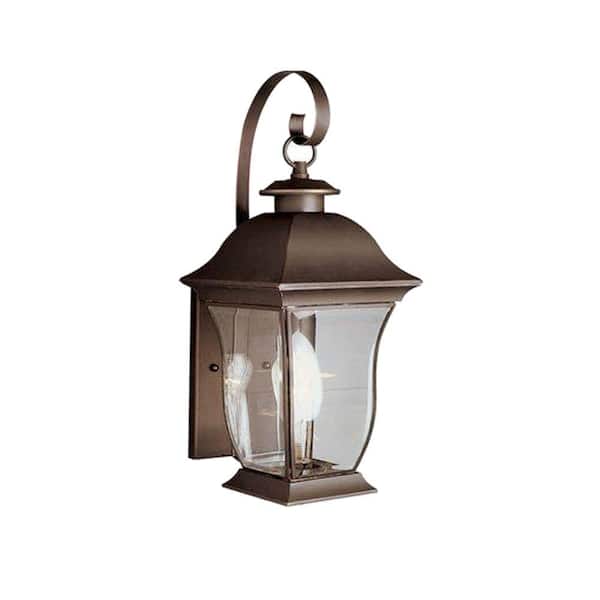 Bel Air Lighting Wall Flower 2-Light Outdoor Weathered Bronze Coach Lantern Sconce with Clear Glass